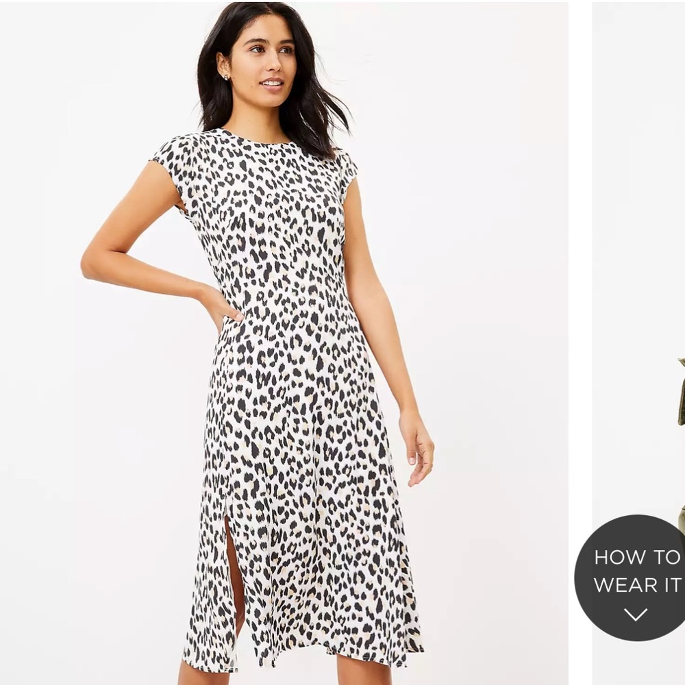 The Loft Leopard Print Flutter Sleeve Midi Dress